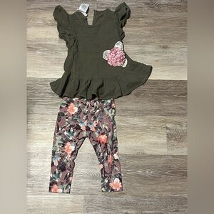 Worn once! Bonnie baby • 18 months Green Ruffle Top and Floral Leggings Set